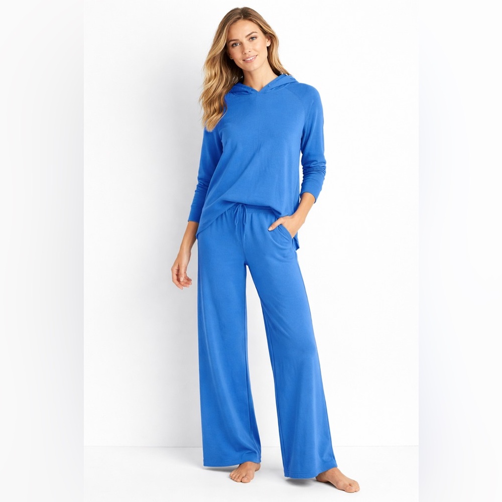 Peruvian Connection Avery Lounge Matching Set Hoodie Wide Leg Pants Blue Size M
